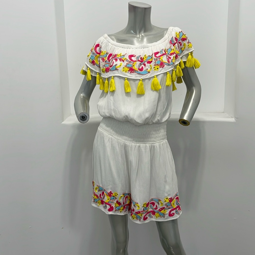 Boston Proper Off The Shoulder Embroidered Romper White Size S